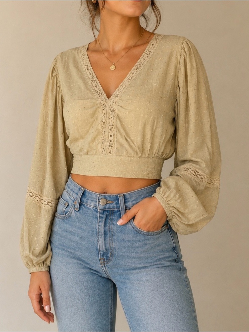 Band of the Free Brie Light Camel Long Sleeve Viscose Top NWT $79 - CALLOUT